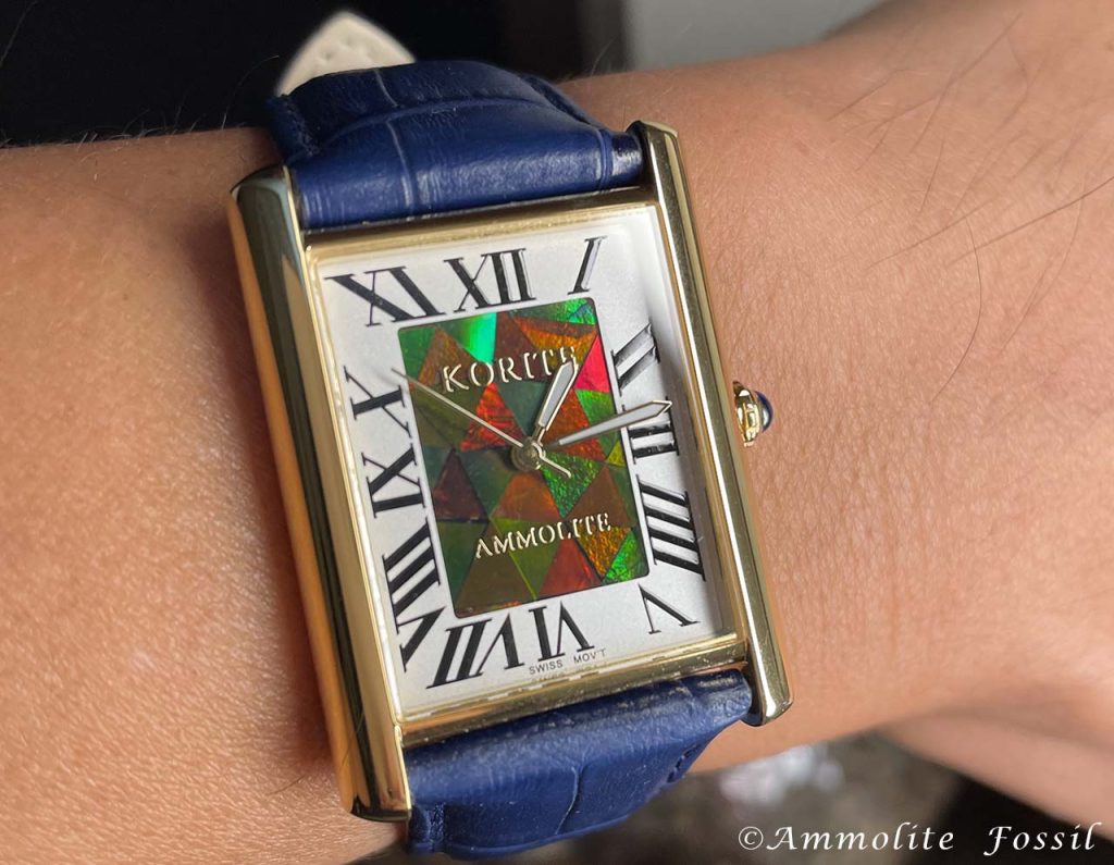 Ammolite gemstone fossil mosaic korite watch