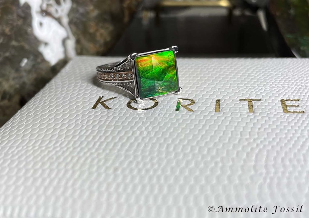 Ammolite Gemstone Fossil Silver Topaz Ring